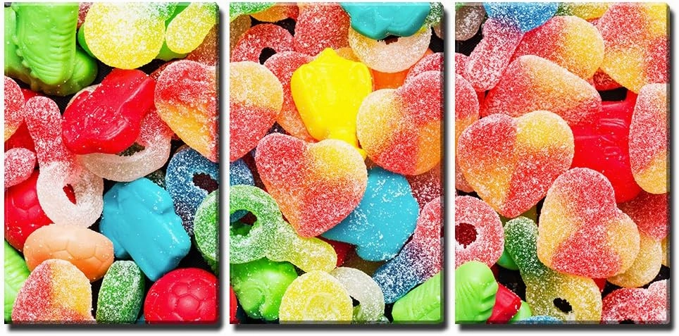 wall26 - 3 Piece Canvas Wall Art - Border of Colorful Jelly Candies - Modern Home Art Stretched and Framed Ready to Hang - 16"x24"x3 Panels