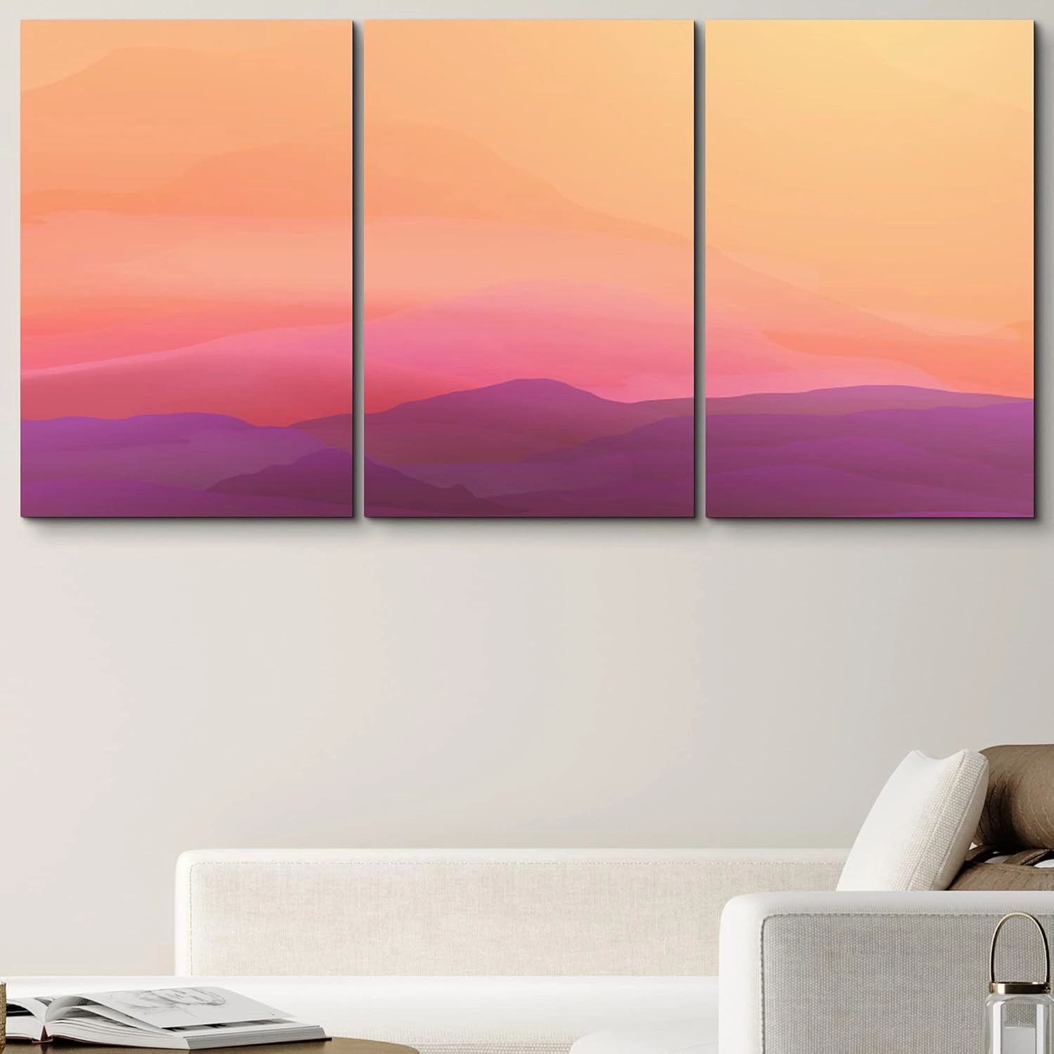 wall26 Canvas Print Wall Art Set Pink & Orange Sunset Mountain Range Nature Wilderness Photography Realism Rustic Scenic Colorful Multicolor for Living Room, Bedroom, Office - 16"x24"x3