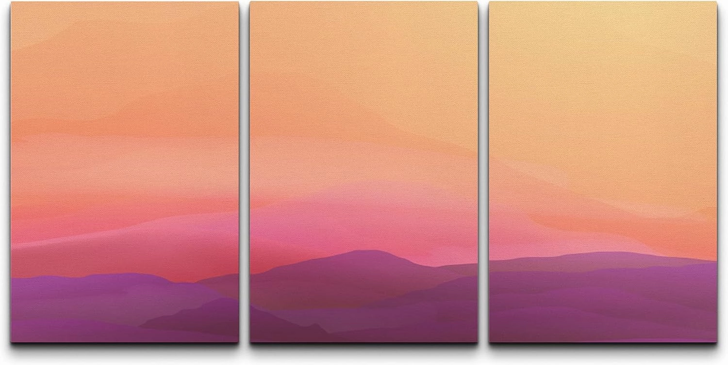 wall26 Canvas Print Wall Art Set Pink & Orange Sunset Mountain Range Nature Wilderness Photography Realism Rustic Scenic Colorful Multicolor for Living Room, Bedroom, Office - 16"x24"x3