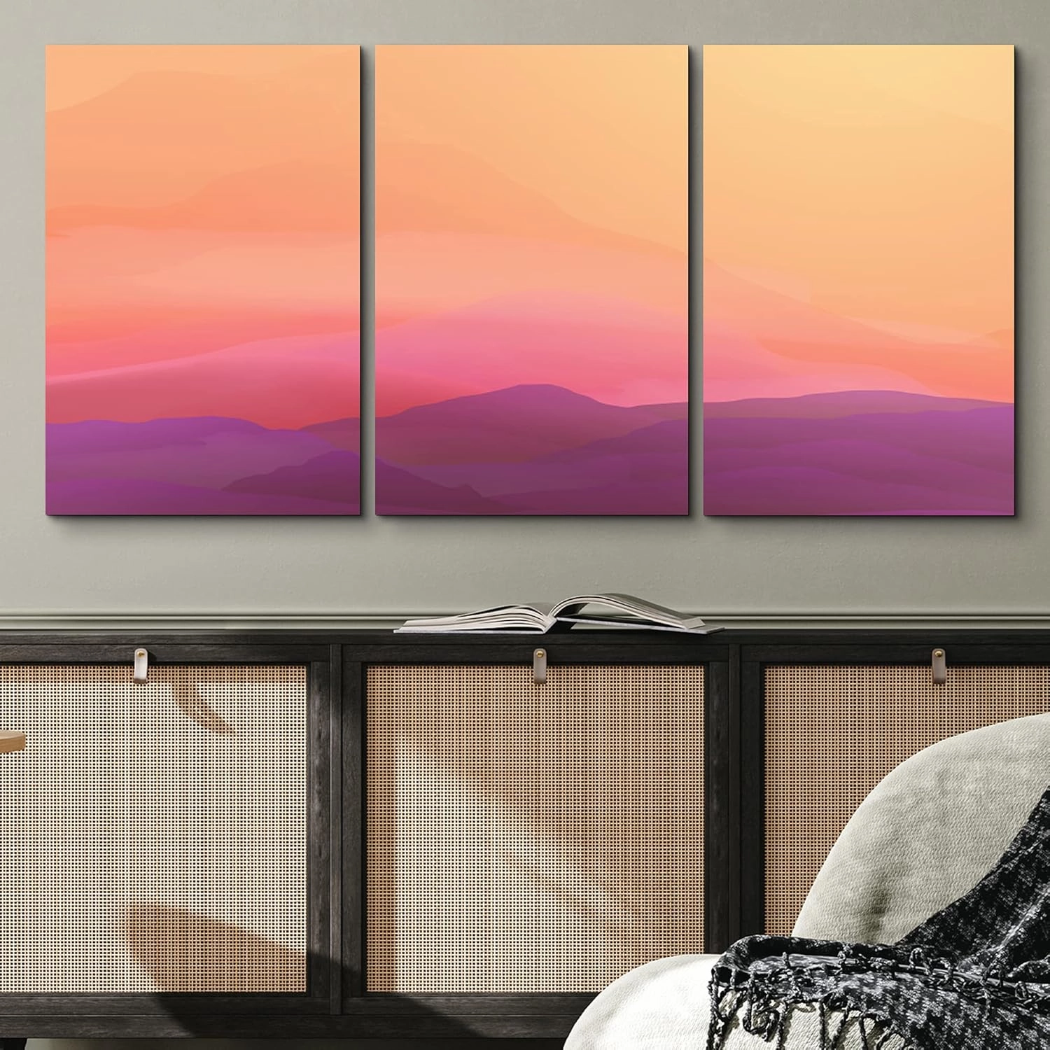 wall26 Canvas Print Wall Art Set Pink & Orange Sunset Mountain Range Nature Wilderness Photography Realism Rustic Scenic Colorful Multicolor for Living Room, Bedroom, Office - 16"x24"x3