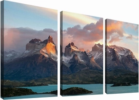 wall26 Canvas Print Wall Art Set Sunset Over Mountain Peaks Dramatic Alpine Scenery Photography Realism Scenic Landscape Decorative Colorful for Bedroom - 24"x36" x 3