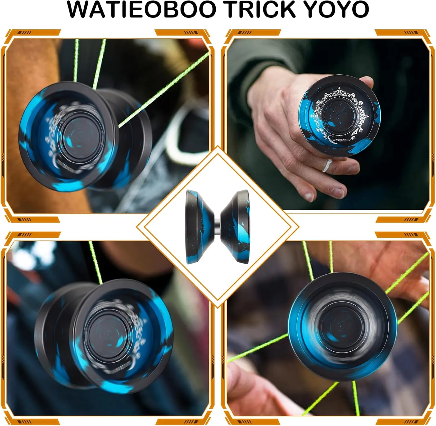 WATIEOBOO Responsive & Unresponsive Yoyo Set - Kids 8-12, Adults Pro Metal Trick Yoyo with Bearing Kit, 10 Strings, Case & Gloves (Blue)