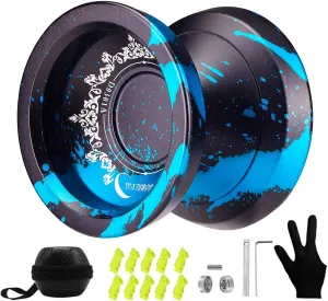 WATIEOBOO Responsive & Unresponsive Yoyo Set - Kids 8-12, Adults Pro Metal Trick Yoyo with Bearing Kit, 10 Strings, Case & Gloves (Blue)