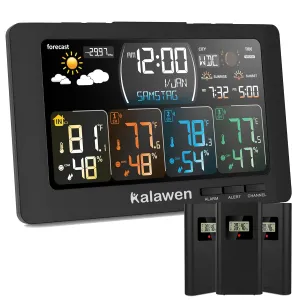 Weather Station Wireless Indoor Outdoor Thermometer, Multiple Sensors Auto-Adjustment Brightness Digital Thermometer with Large Color Display, Weather Forecast
