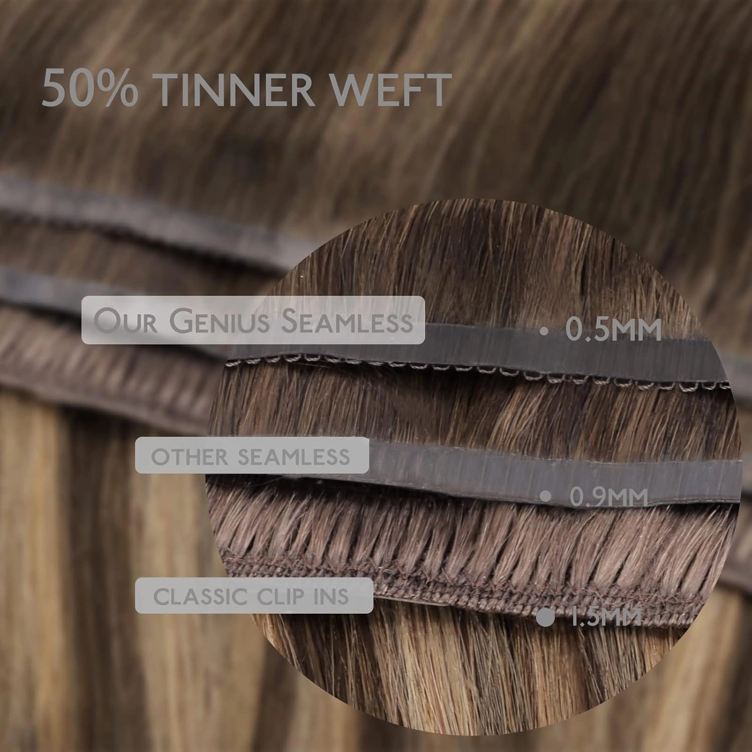WENNALIFE Genius Seamless Clip in Hair Extensions Human Hair 7pcs Ultra Invisible 50% Thinner Seamless Hair Extensions Clip In Balayage Chocolate Brown to Honey Blonde Real Human Hair