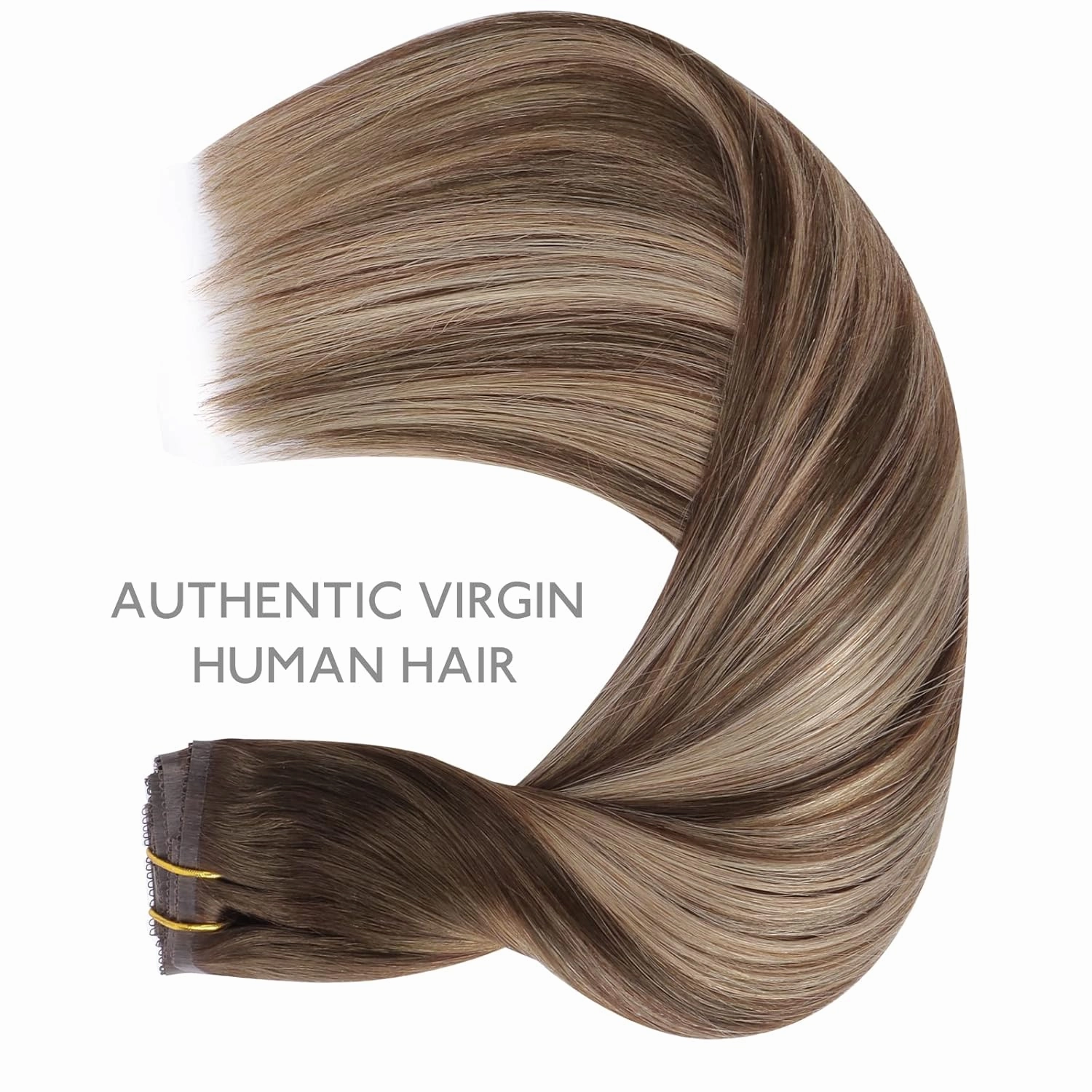 WENNALIFE Genius Seamless Clip in Hair Extensions Human Hair 7pcs Ultra Invisible 50% Thinner Seamless Hair Extensions Clip In Balayage Chocolate Brown to Honey Blonde Real Human Hair