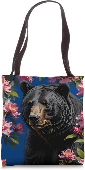 West Virginian Bear And Pink Flowers Tote Bag