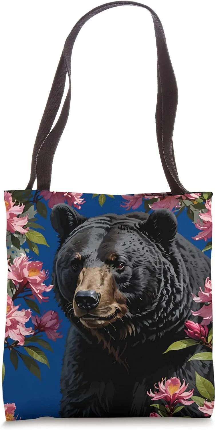 West Virginian Bear And Pink Flowers Tote Bag