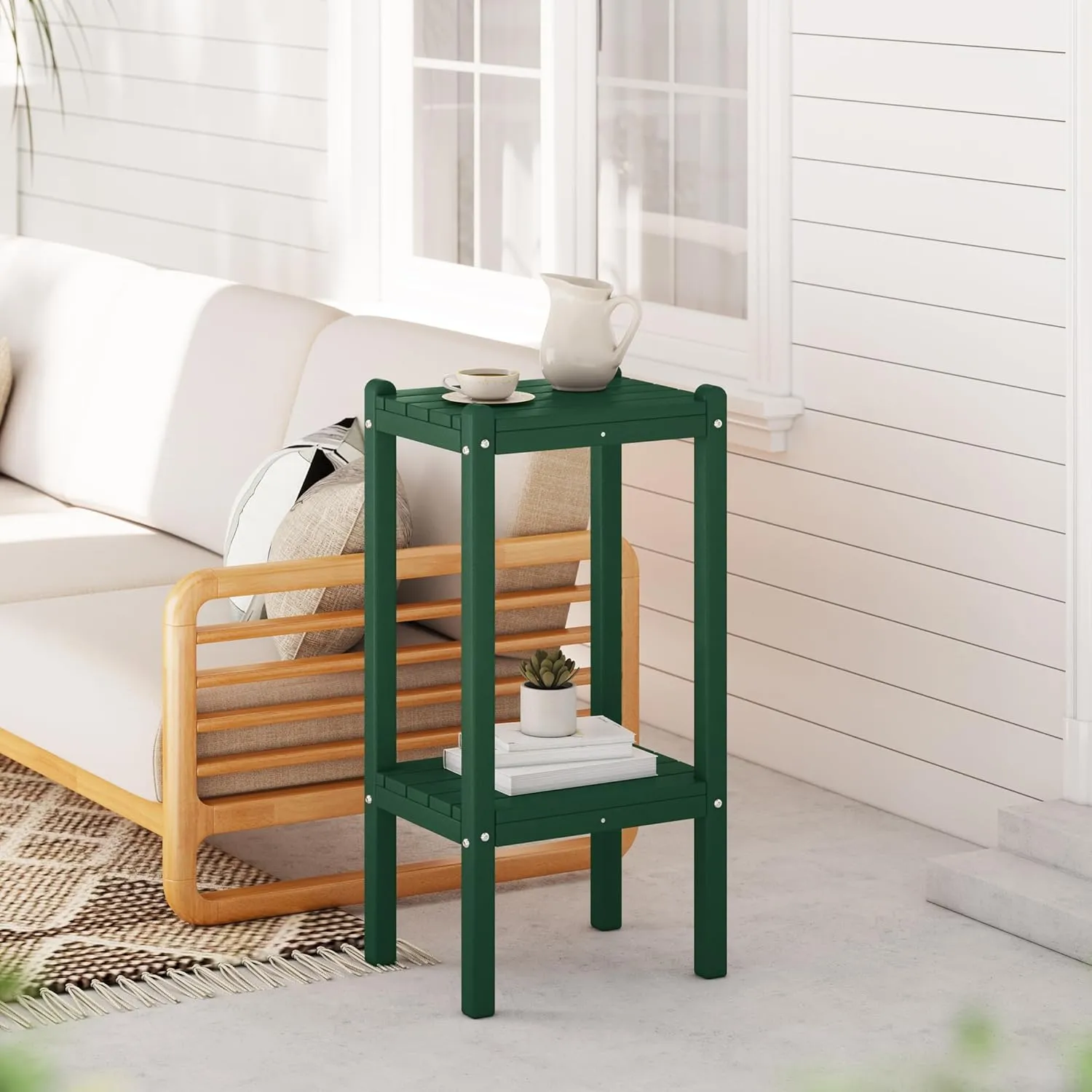 WestinTrends Malibu 36" Outdoor Adirondack HDPE 2-Tier Patio Side Table, Dark Green