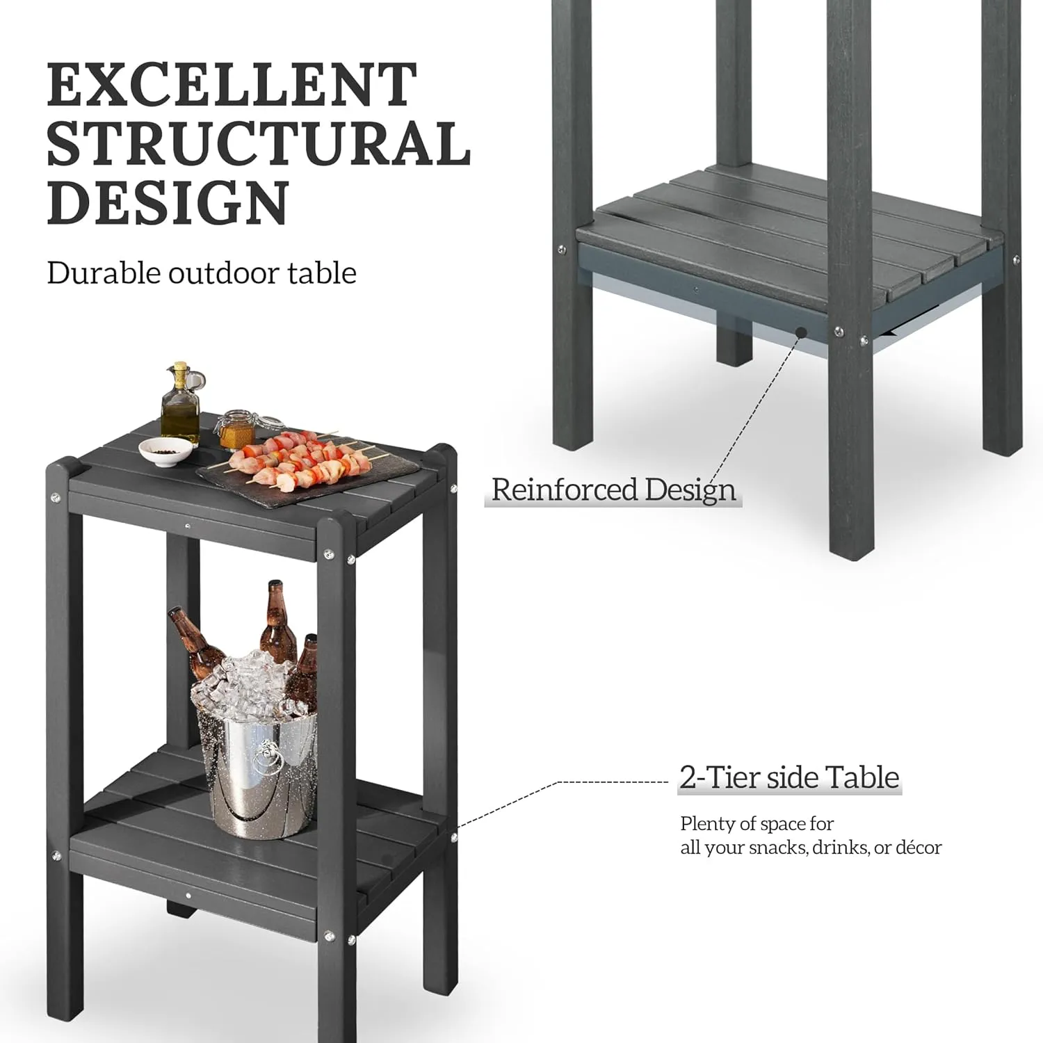 WestinTrends Malibu 36" Outdoor Adirondack HDPE 2-Tier Patio Side Table, Dark Green