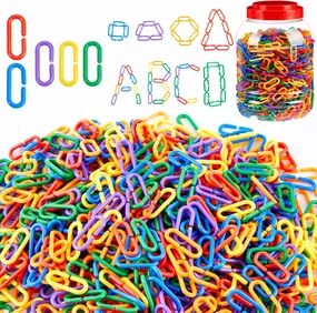 Wettarn Bucket of 1000 Pcs Rainbow C Clip Hooks Chain Links Plastic Kids Counting Toys Bulk Math Manipulatives Counters for Toddler Parrot Preschool Learning Supplies DIY Education Fine Motor Skill