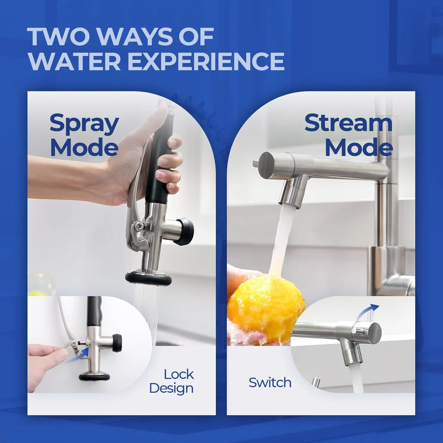 WEWE Kitchen Faucet with Pull Down Sprayer, Kitchen Sink Faucet with Pot Filler Single Handle Commercial High Arc Stainless Steel Brushed Nickel for Bar Laundry RV Utility Sink
