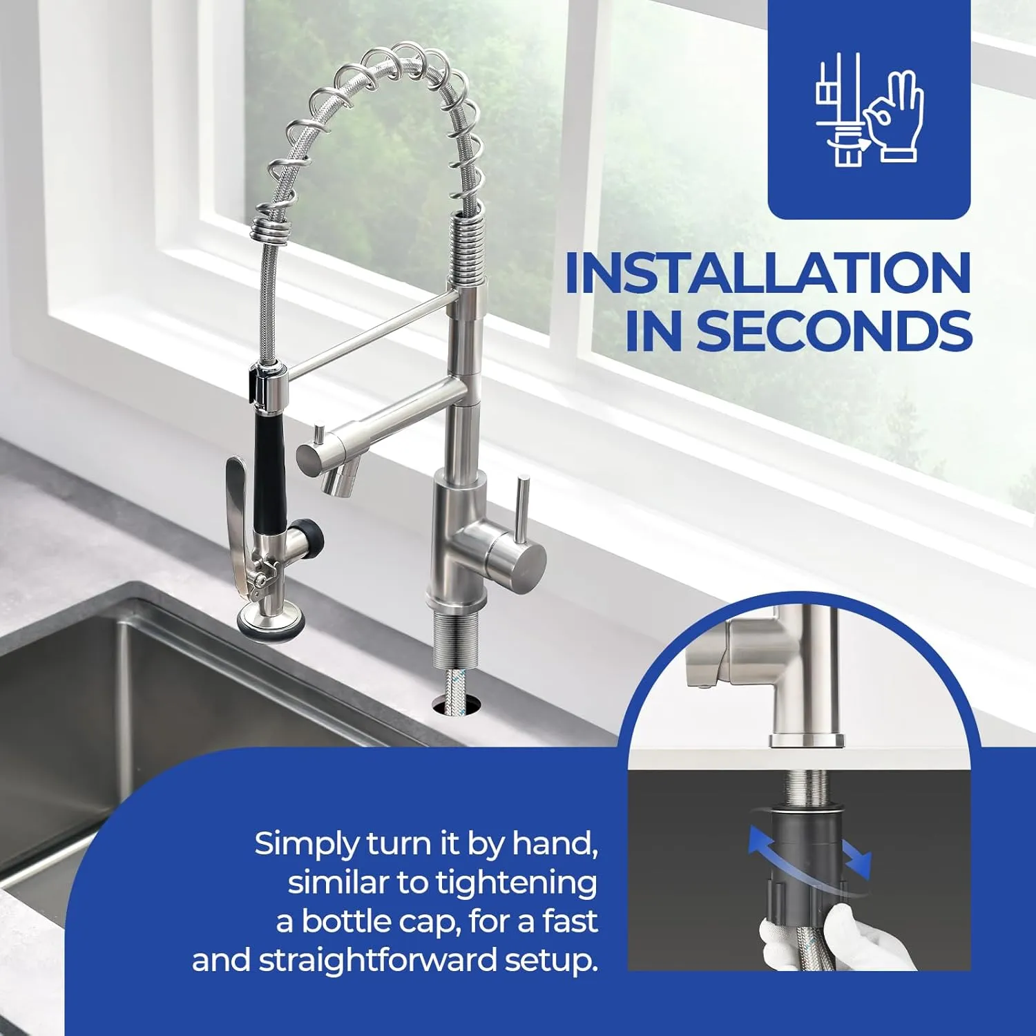 WEWE Kitchen Faucet with Pull Down Sprayer, Kitchen Sink Faucet with Pot Filler Single Handle Commercial High Arc Stainless Steel Brushed Nickel for Bar Laundry RV Utility Sink
