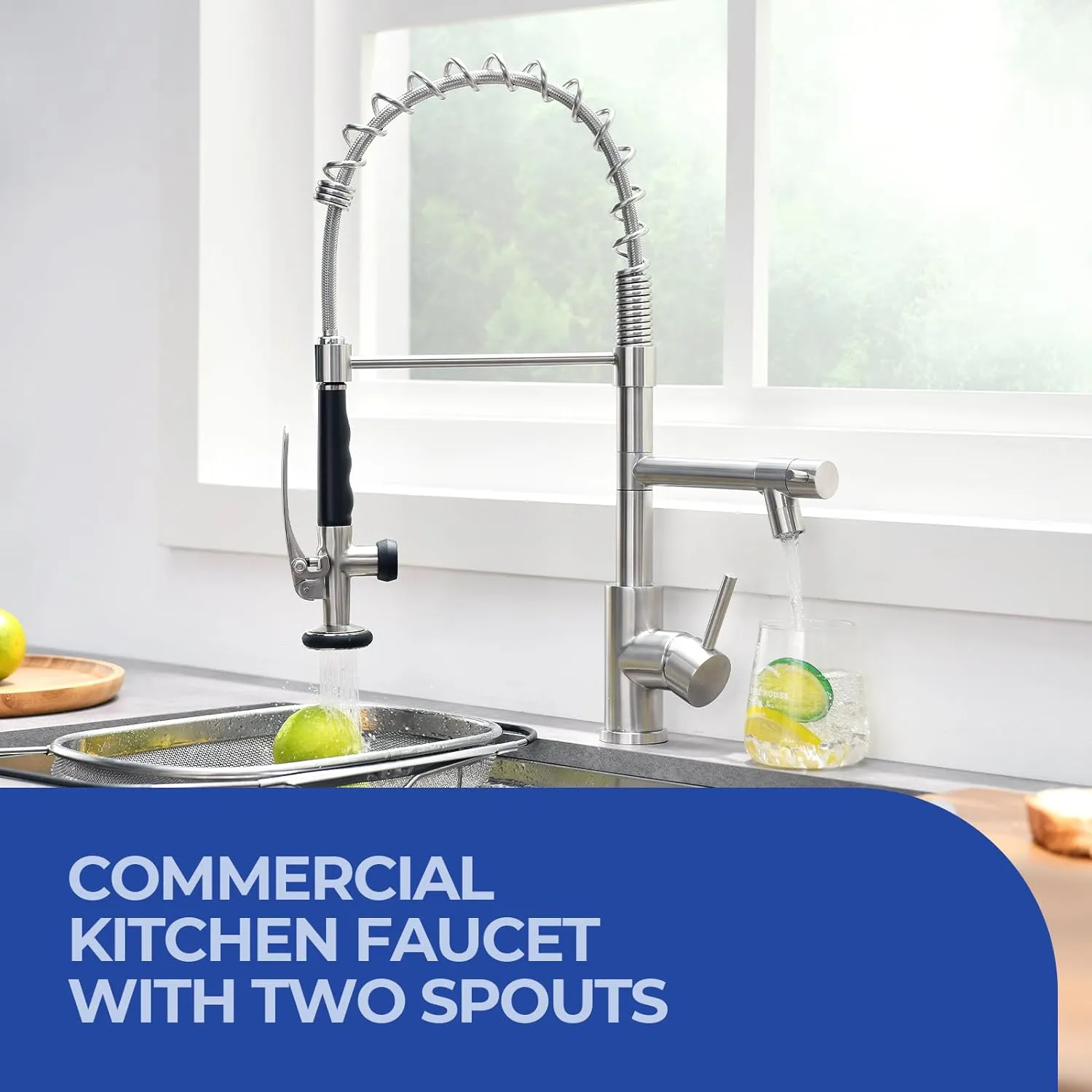 WEWE Kitchen Faucet with Pull Down Sprayer, Kitchen Sink Faucet with Pot Filler Single Handle Commercial High Arc Stainless Steel Brushed Nickel for Bar Laundry RV Utility Sink