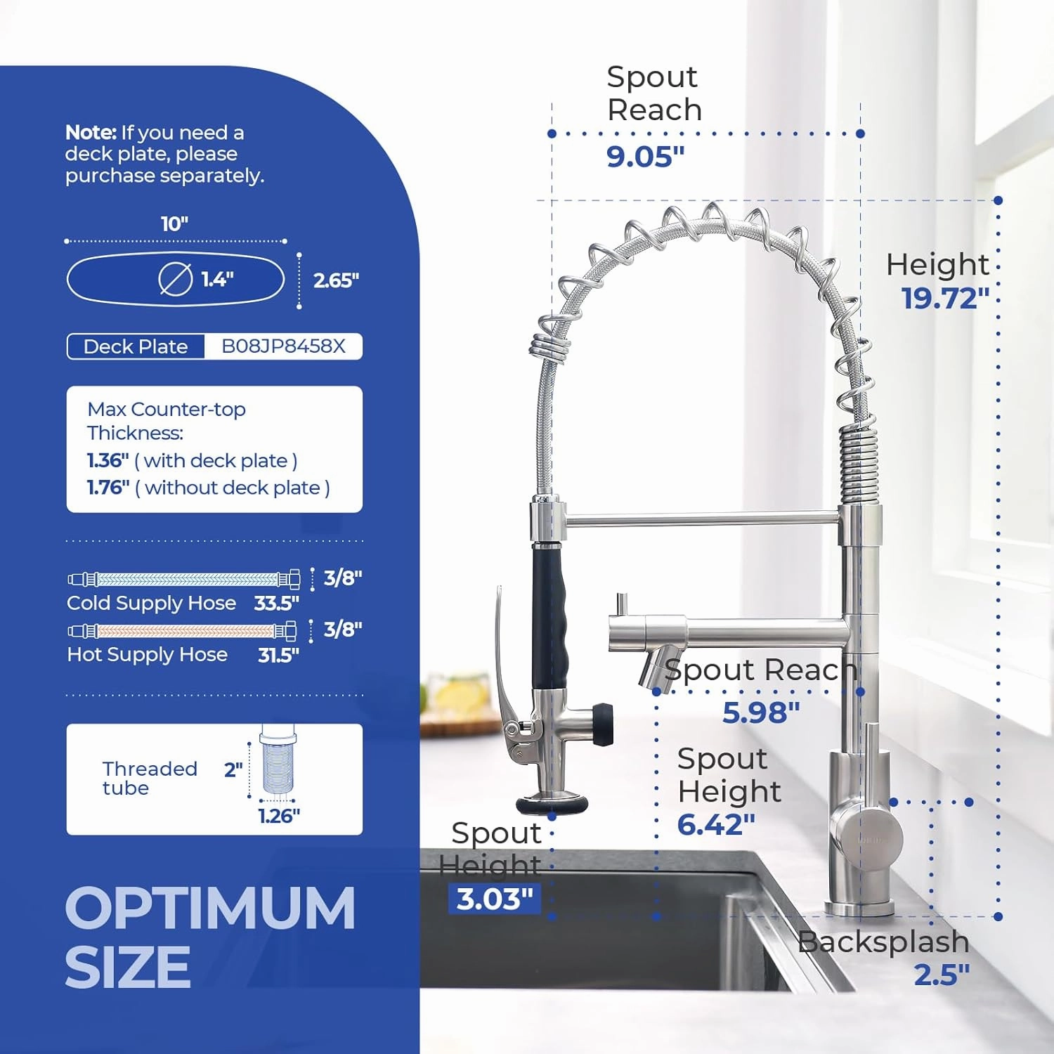 WEWE Kitchen Faucet with Pull Down Sprayer, Kitchen Sink Faucet with Pot Filler Single Handle Commercial High Arc Stainless Steel Brushed Nickel for Bar Laundry RV Utility Sink