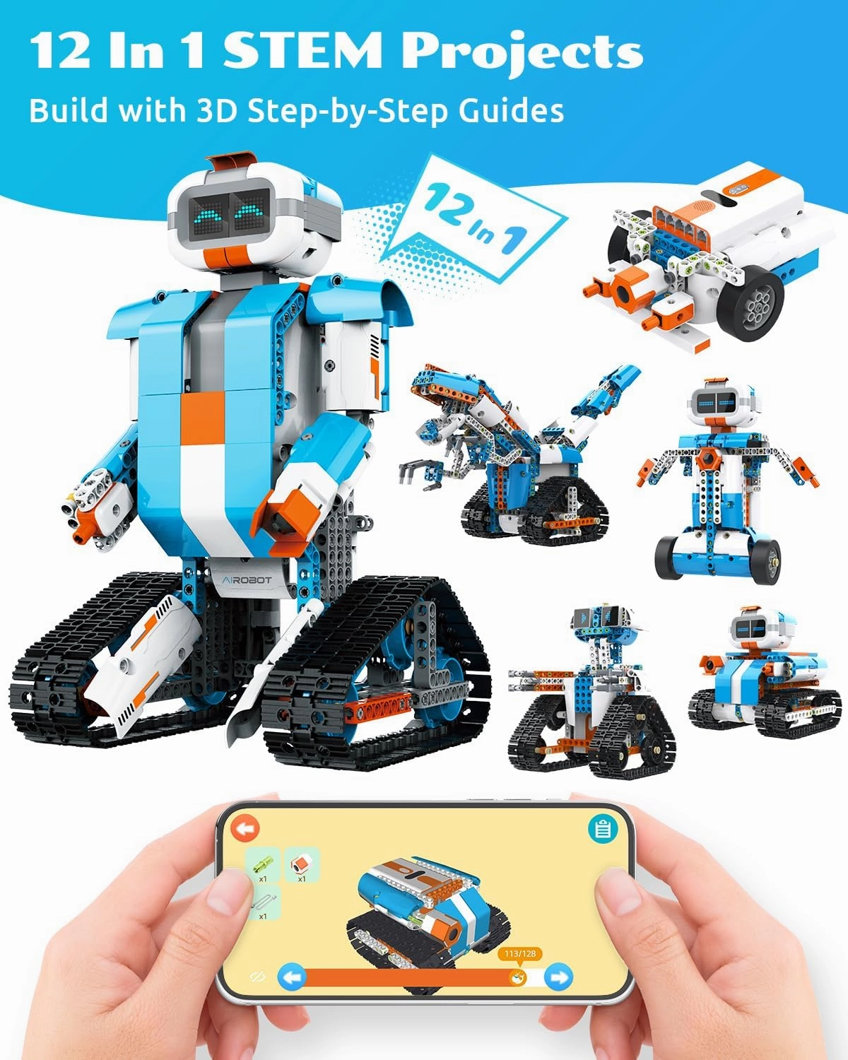 WhalesBot E7 Pro 12-in-1 STEM Coding Robot Kit for Kids 8-12, 637-Piece Building Set with Scratch Programming, Interactive Books & 3D APP Guidance – Ideal Educational Toy for Boys & Girls