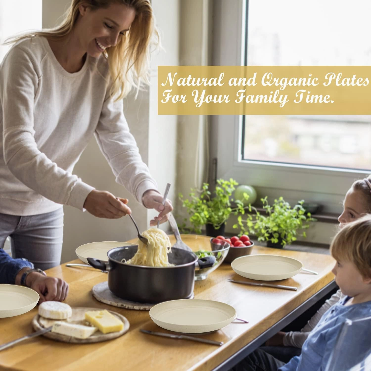 Wheat Straw Plates - 9 Inch Unbreakable Dinner Plates Set of 8 - Dishwasher & Microwave Safe Plastic Plates Reusable - Lightweight Plates for kitchen,R.V. (Beige)