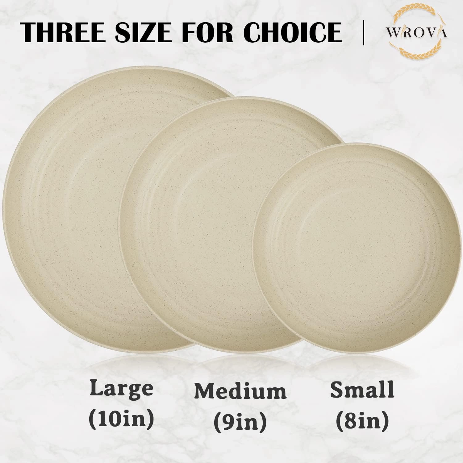 Wheat Straw Plates - 9 Inch Unbreakable Dinner Plates Set of 8 - Dishwasher & Microwave Safe Plastic Plates Reusable - Lightweight Plates for kitchen,R.V. (Beige)