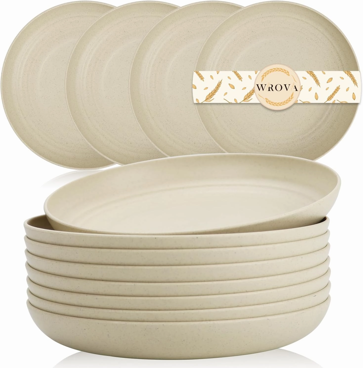 Wheat Straw Plates - 9 Inch Unbreakable Dinner Plates Set of 8 - Dishwasher & Microwave Safe Plastic Plates Reusable - Lightweight Plates for kitchen,R.V. (Beige)