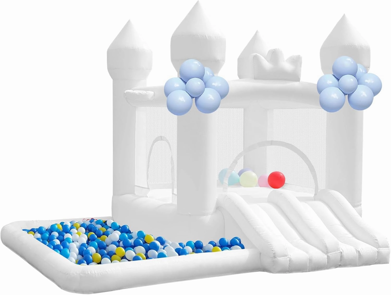 White Bounce House, Bounce House for Kids 3-6 with Double Slides, Bouncy House with Ball Pit Blower Included, Bouncy Castle Indoor Outdoor, 10.5ft L x 9.3ft W x 7.3ft H, Nice Choice for Parties