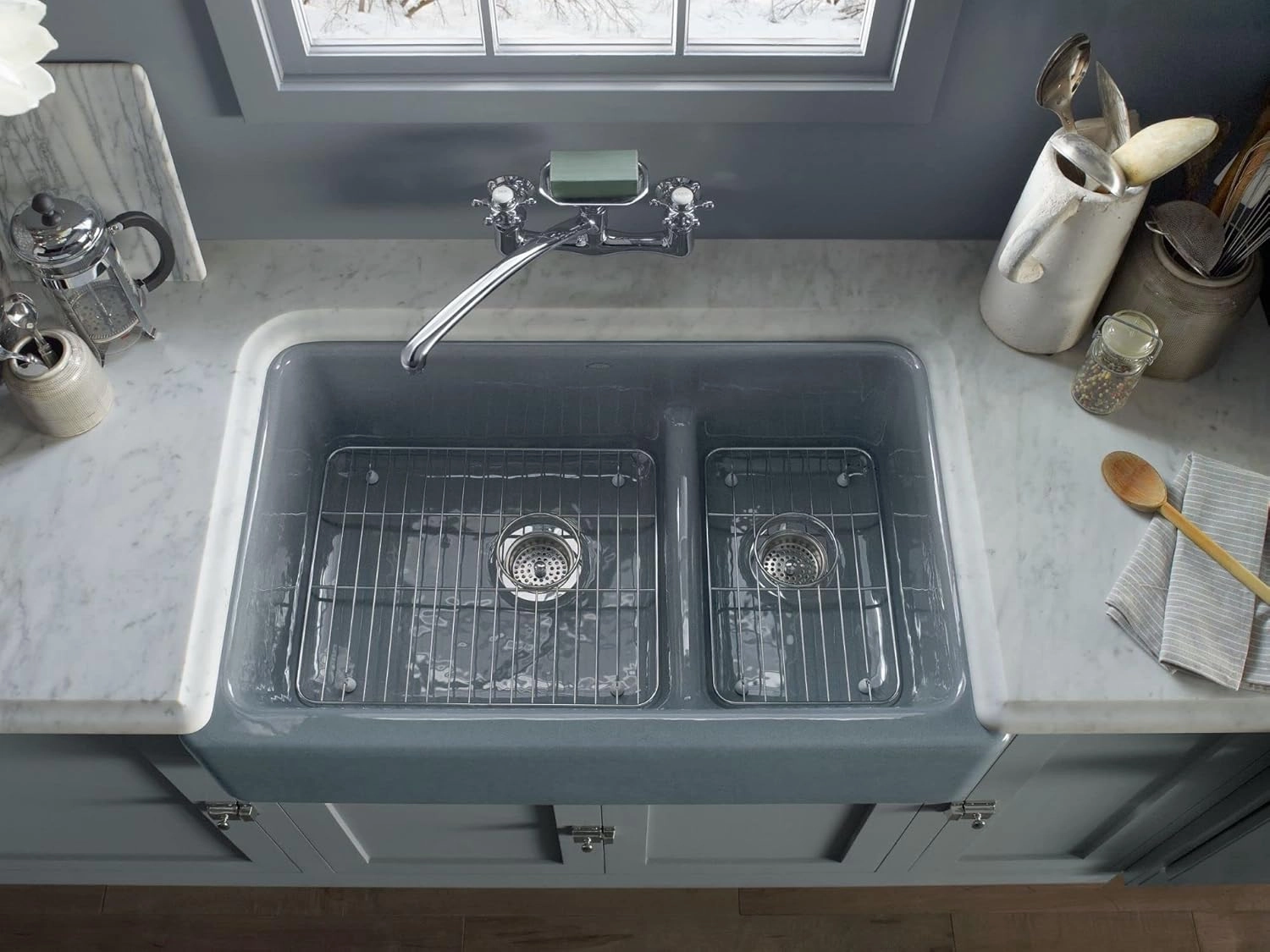 Whitehaven Smart Divide 35-3/4 in. Undermount Double-Bowl Farmhouse Kitchen Sink