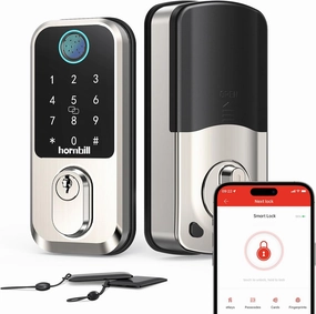 Wi-Fi Smart Deadbolt Keyless Entry: 9-in-1 Hornbill Smart Lock for Front Door, Smart Deadbolt Lock, Electronic Keypad Code Fingerprint Unlock, Works with Alexa for Home Office Hotel, Satin Nickel