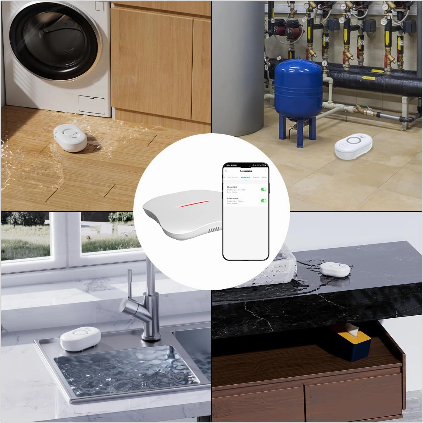 WiFi Water Leak Detector for Home with App Notification, 1 Gateway   6 WD61 Sensor, 120dB Water Flood/Drip Alarm for Basement/Kitchen/Bathroom/Toilet/Laundry Room, Sink/Drain/Pipe/Faucet Leakage Alert