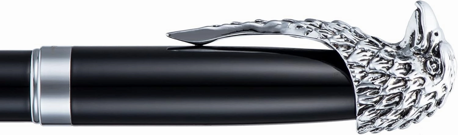 Wikult Personalized Fuliwen Black Fountain Pen, Bald Eagle Head Clip Iridium Fine Nib, Customized Pen Gift Collection with Small Pen Bag, Engraved with Your Name