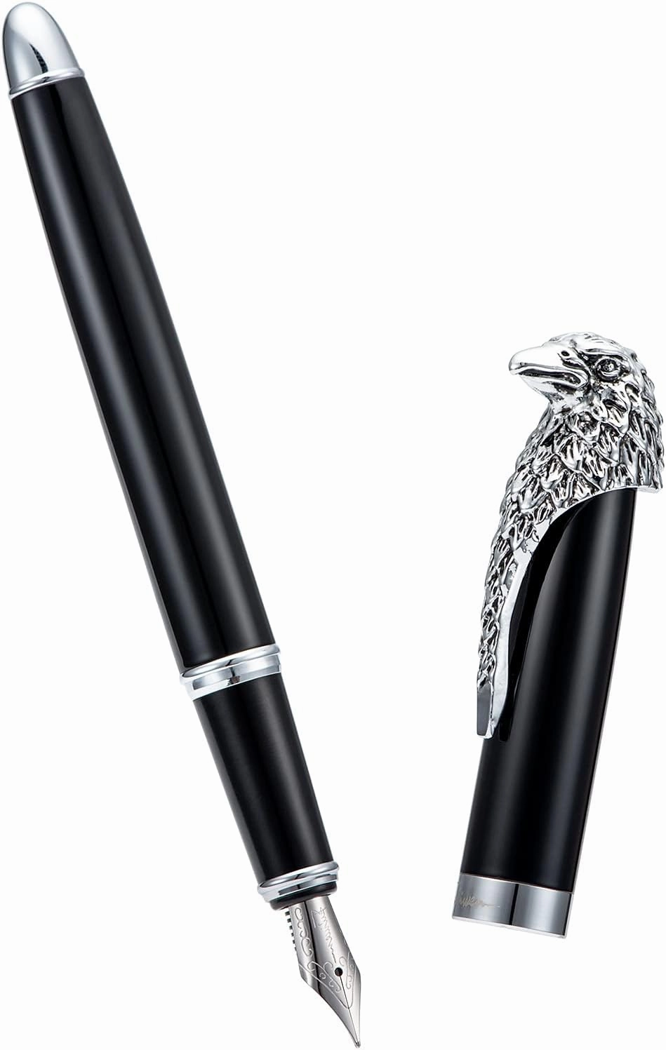 Wikult Personalized Fuliwen Black Fountain Pen, Bald Eagle Head Clip Iridium Fine Nib, Customized Pen Gift Collection with Small Pen Bag, Engraved with Your Name