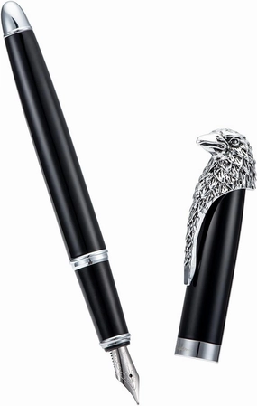Wikult Personalized Fuliwen Black Fountain Pen, Bald Eagle Head Clip Iridium Fine Nib, Customized Pen Gift Collection with Small Pen Bag, Engraved with Your Name