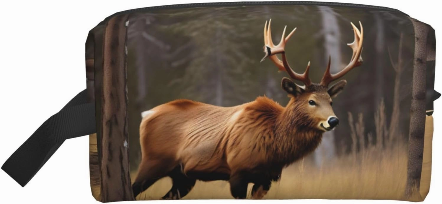 Wildlife Deer Bear Elk Print Travel Toiletry Organizer Bag, Large Capacity Storage For Cosmetics, Toiletries