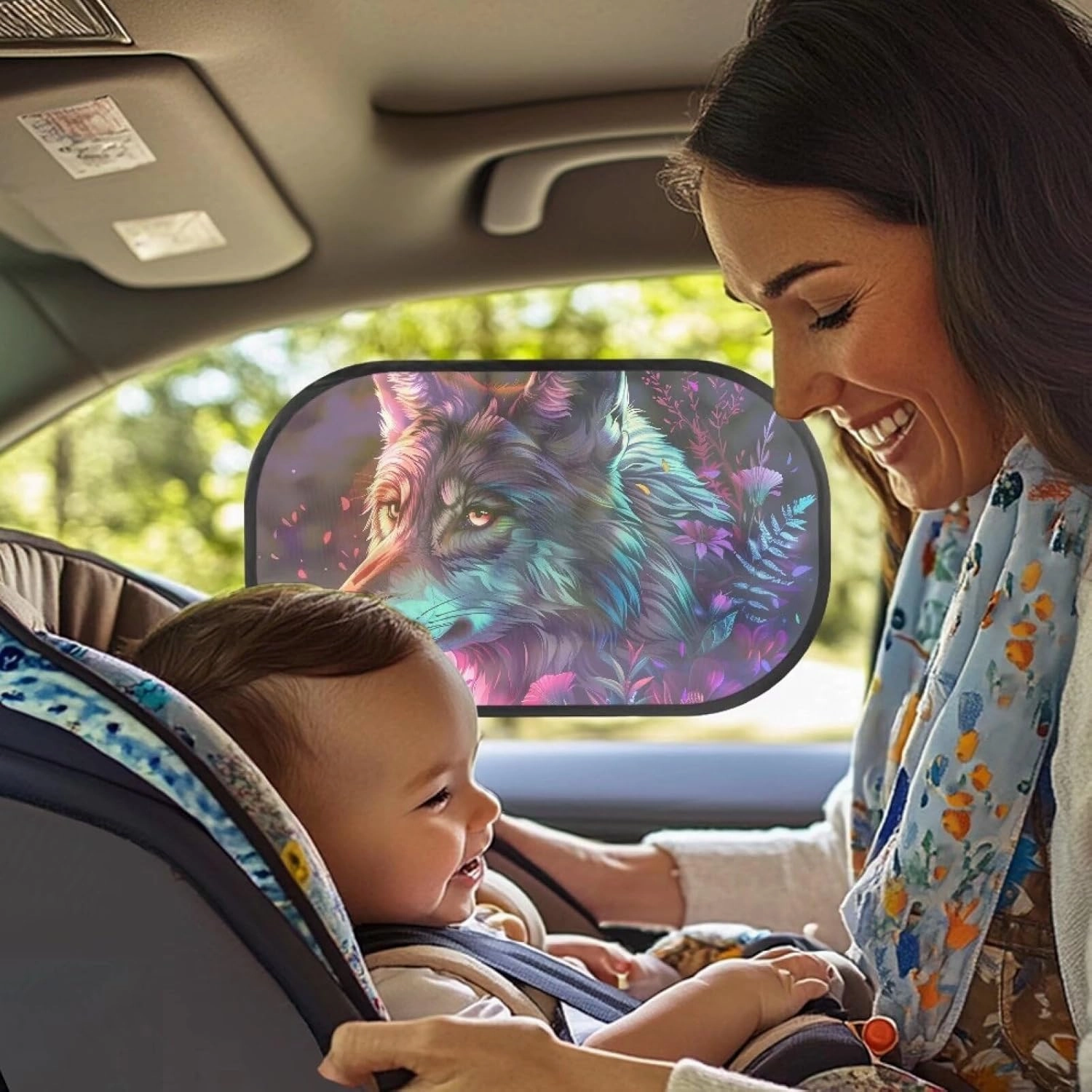 Wolf and Flower 2Pack Car Window Shades, Strong-Light Blocking&UV Protection Car Privacy Shades,Car Essential Interior Accessories for Window Baby,Napping Car Curtains (Rear Window 2Pcs)