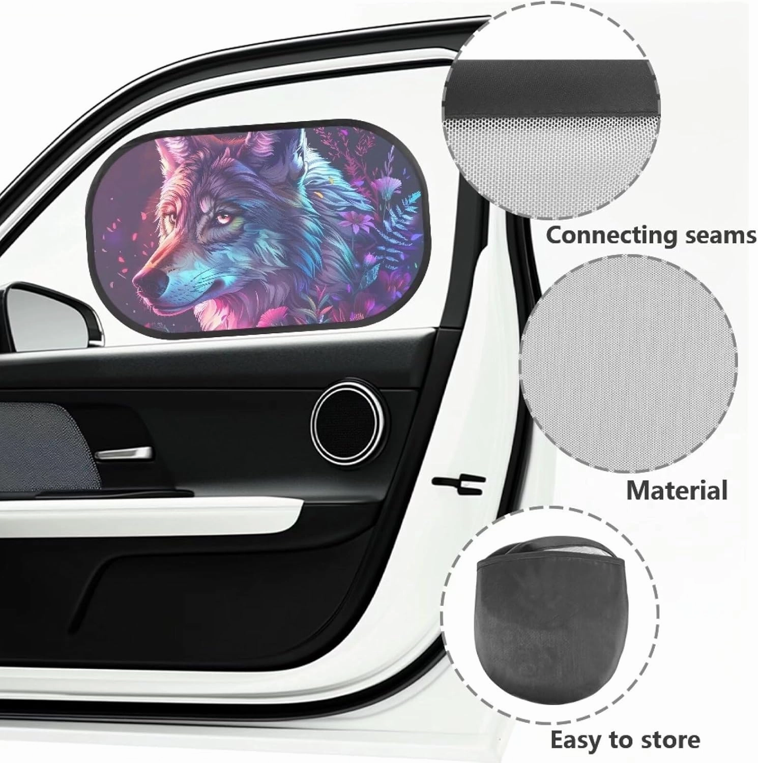 Wolf and Flower 2Pack Car Window Shades, Strong-Light Blocking&UV Protection Car Privacy Shades,Car Essential Interior Accessories for Window Baby,Napping Car Curtains (Rear Window 2Pcs)