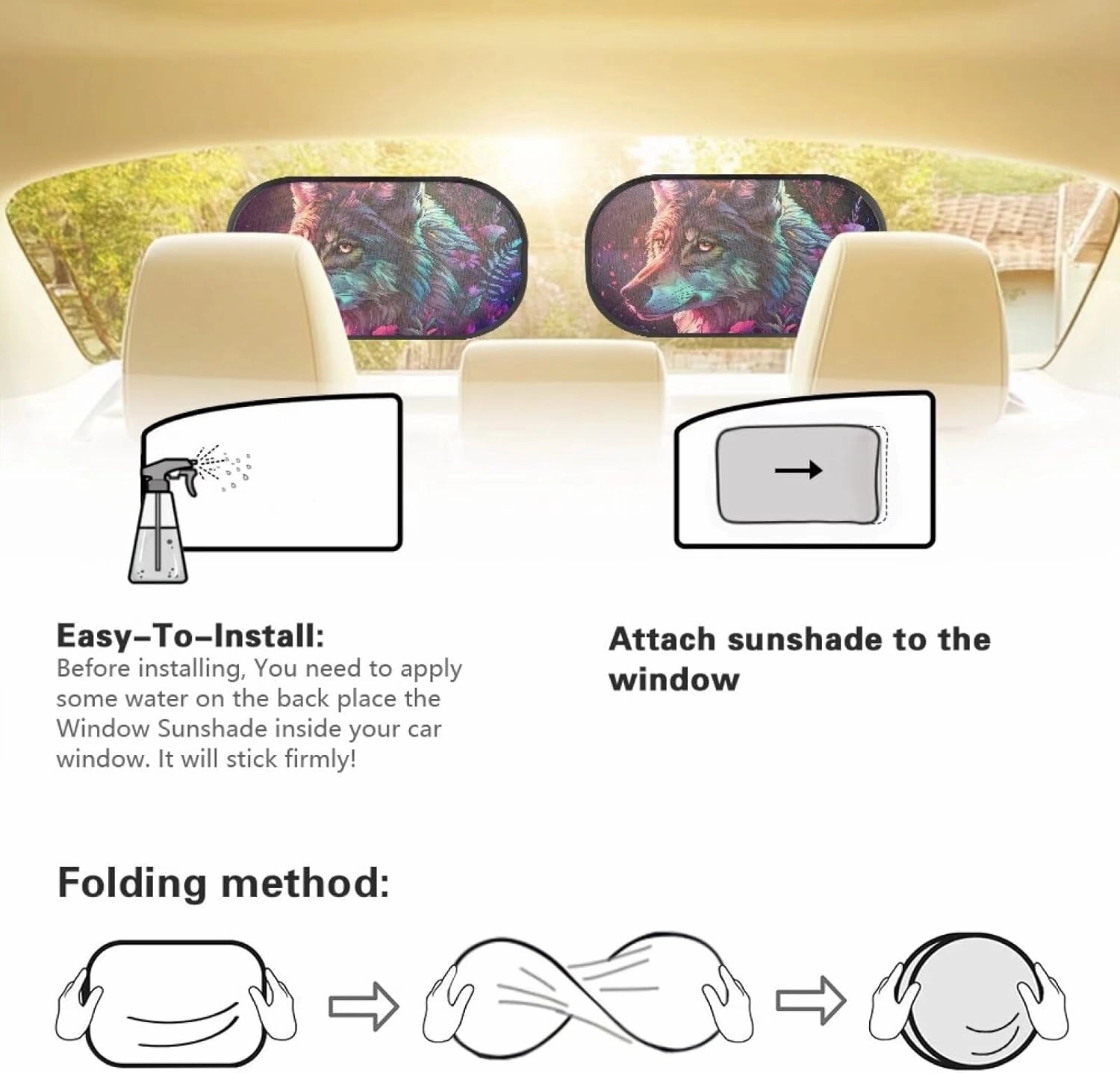 Wolf and Flower 2Pack Car Window Shades, Strong-Light Blocking&UV Protection Car Privacy Shades,Car Essential Interior Accessories for Window Baby,Napping Car Curtains (Rear Window 2Pcs)