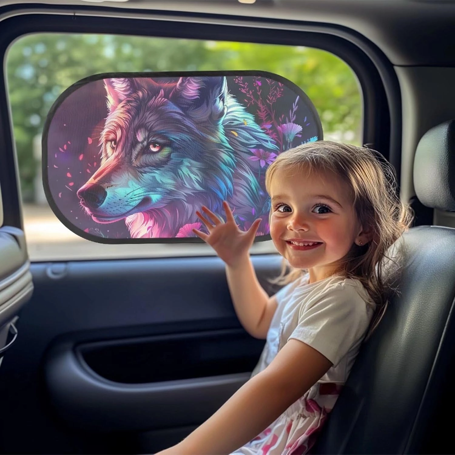 Wolf and Flower 2Pack Car Window Shades, Strong-Light Blocking&UV Protection Car Privacy Shades,Car Essential Interior Accessories for Window Baby,Napping Car Curtains (Rear Window 2Pcs)
