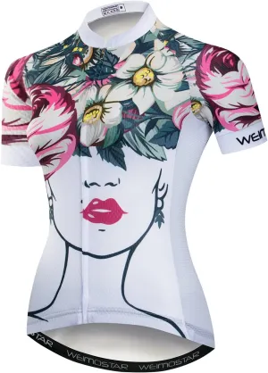 Women Cycling Jersey Short Sleeve Breathable with Pockets Flower