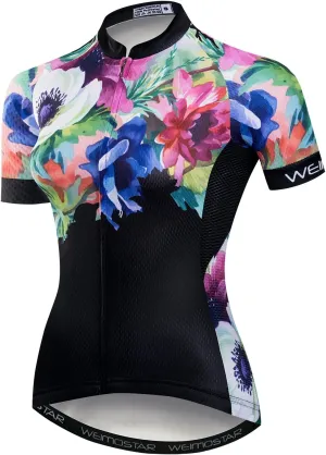 Women Cycling Jersey Short Sleeve Breathable with Pockets Flower