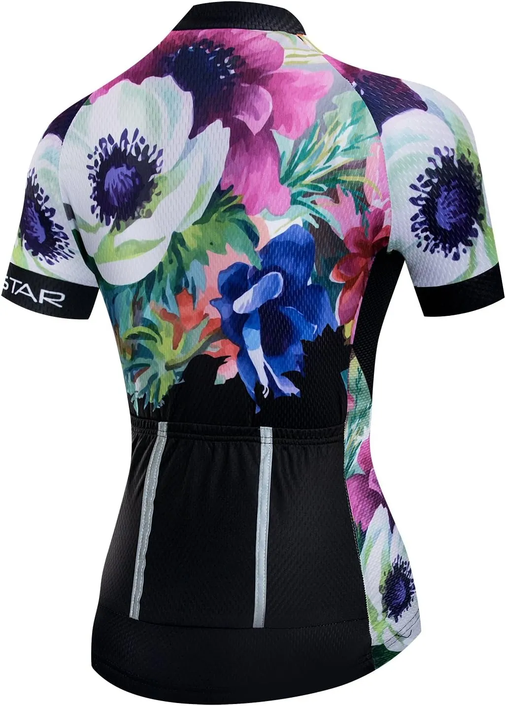 Women Cycling Jersey Short Sleeve Breathable with Pockets Flower