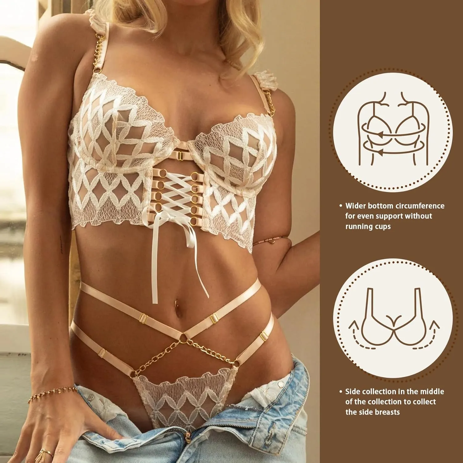Women Sexy Lingerie Set with Matching Bra and Panty 2 Piece Lace Teddy Babydoll