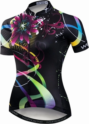 Women Cycling Jersey Short Sleeve Breathable with Pockets Flower