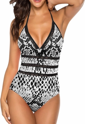 Women One-Piece Halter Bikini Padded Swimwear Tie Side Triangle Bathing Suit