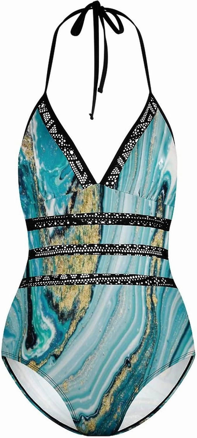 Women One-Piece Halter Bikini Padded Swimwear Tie Side Triangle Bathing Suit