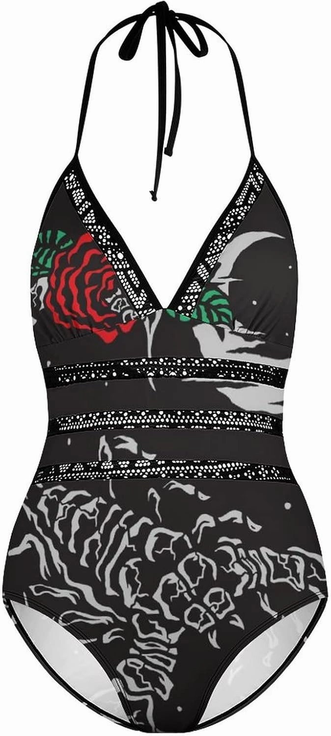 Women One-Piece Halter Bikini Padded Swimwear Tie Side Triangle Bathing Suit