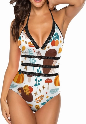 Women One-Piece Halter Bikini Padded Swimwear Tie Side Triangle Bathing Suit