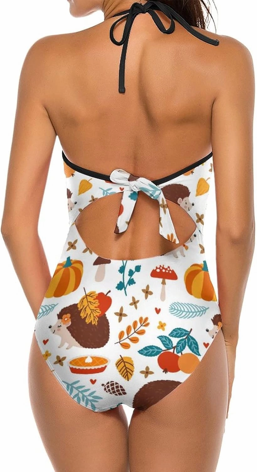 Women One-Piece Halter Bikini Padded Swimwear Tie Side Triangle Bathing Suit