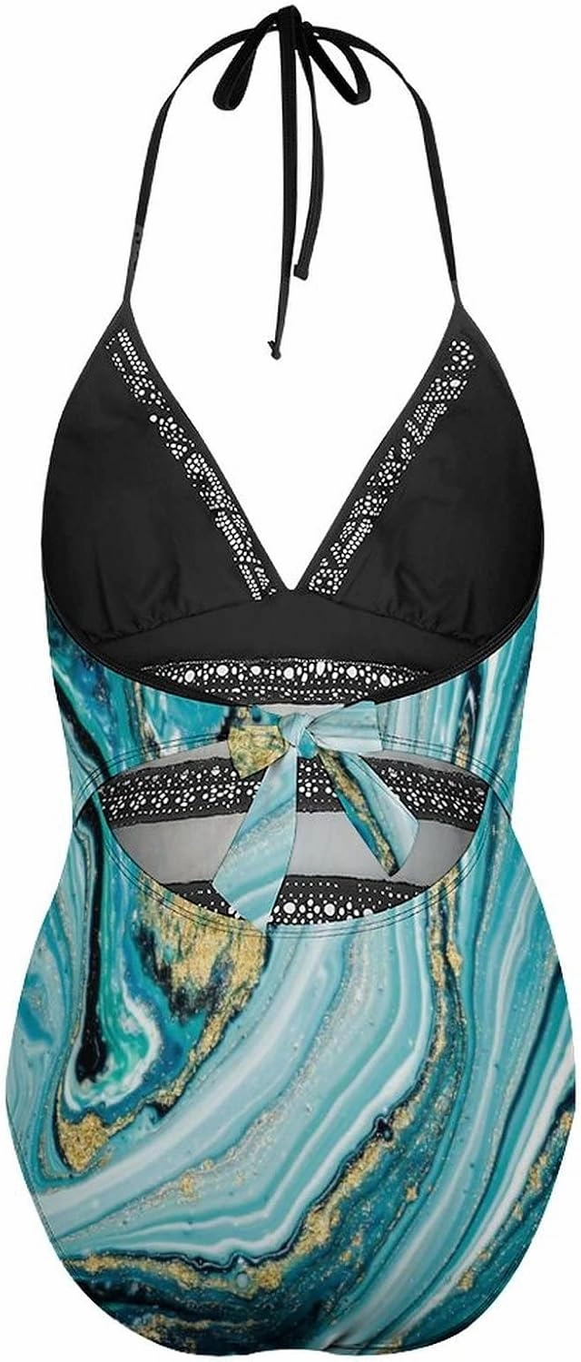Women One-Piece Halter Bikini Padded Swimwear Tie Side Triangle Bathing Suit