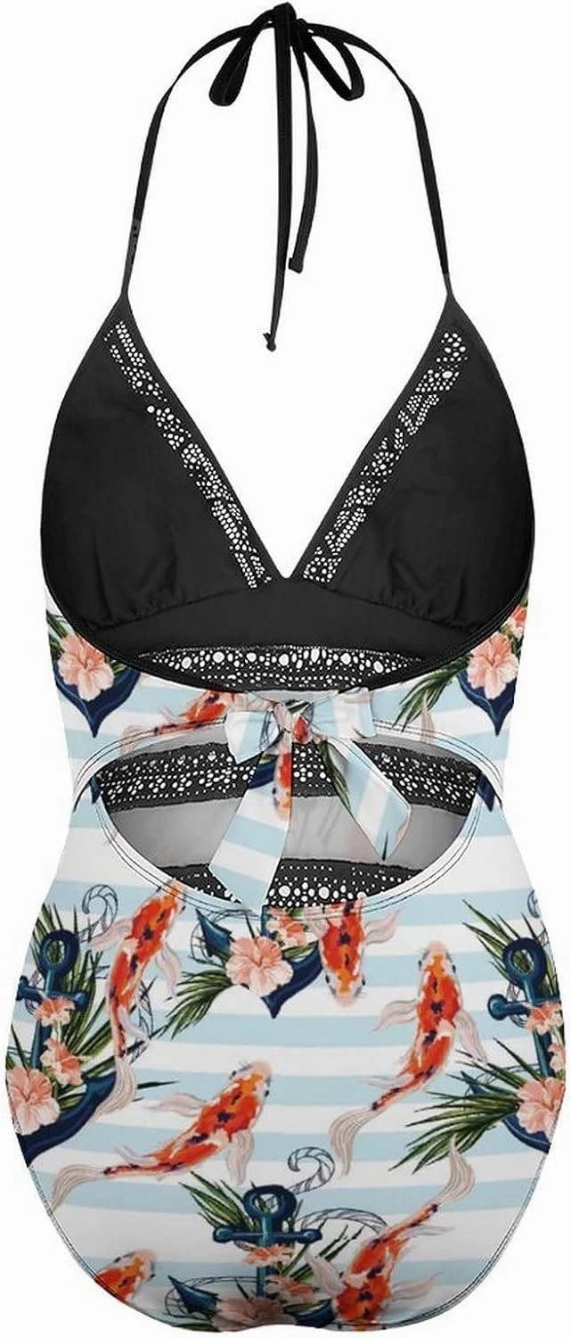 Women One-Piece Halter Bikini Padded Swimwear Tie Side Triangle Bathing Suit