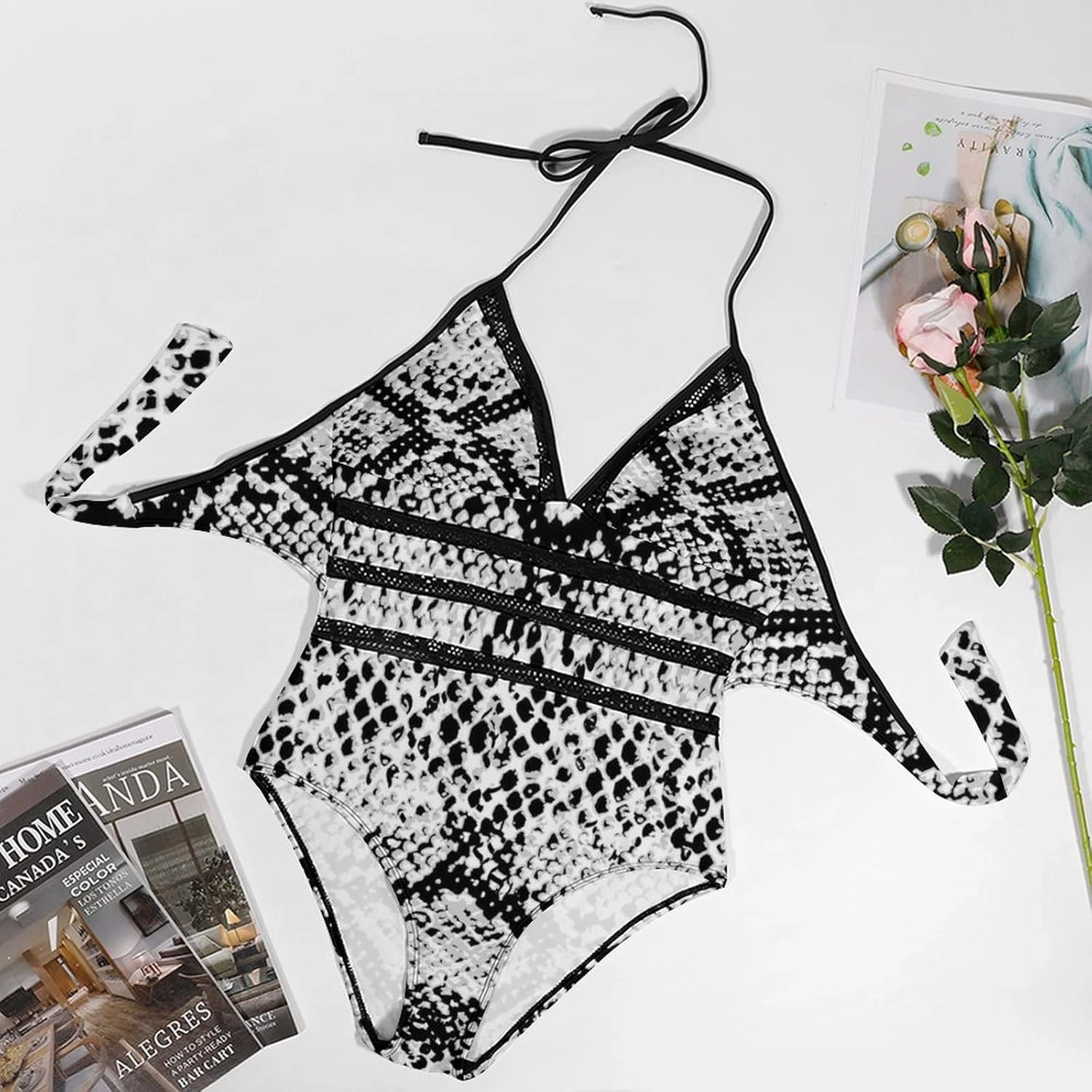 Women One-Piece Halter Bikini Padded Swimwear Tie Side Triangle Bathing Suit