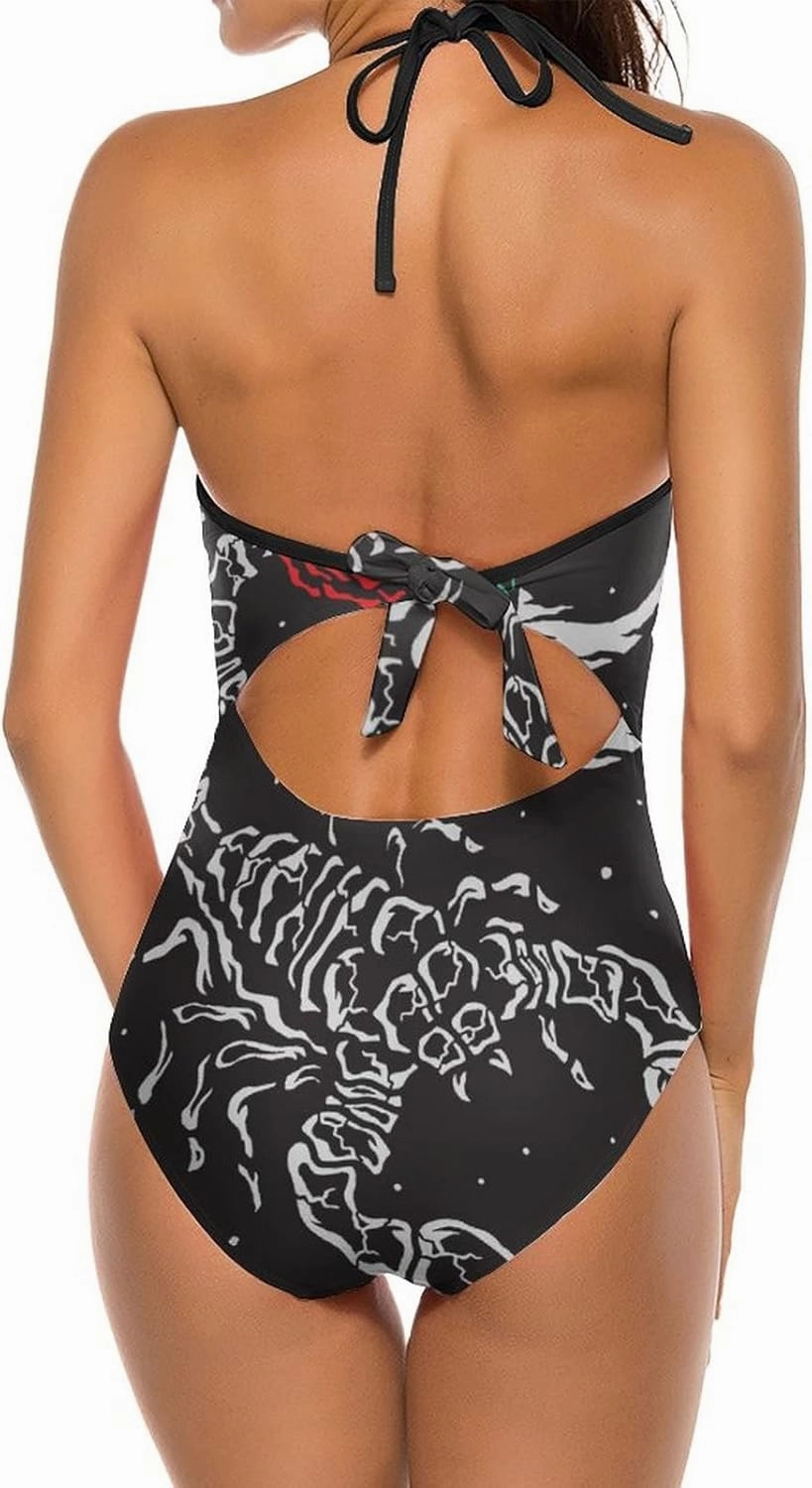 Women One-Piece Halter Bikini Padded Swimwear Tie Side Triangle Bathing Suit
