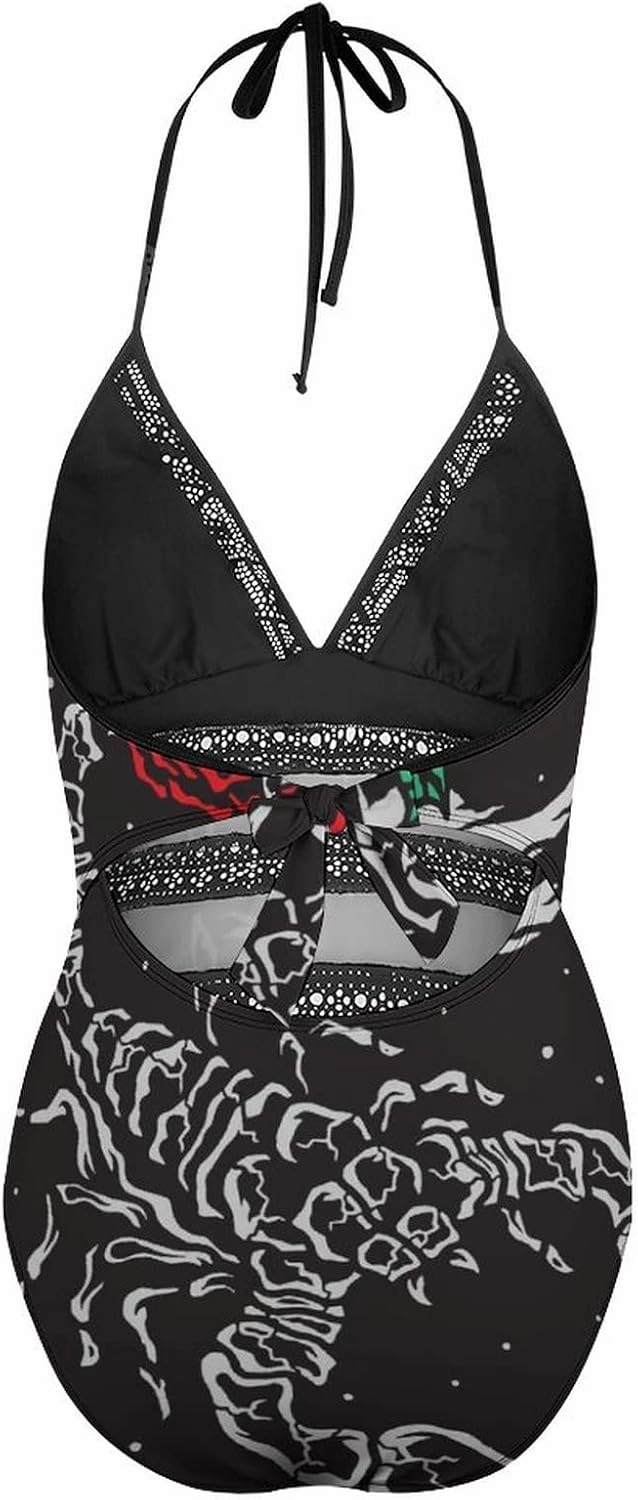 Women One-Piece Halter Bikini Padded Swimwear Tie Side Triangle Bathing Suit